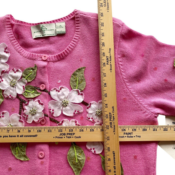 Design Options By Philip & Jane Gordon Sweater Ex-Large Pink Cardigan Sequin NEW - Picture 9 of 9